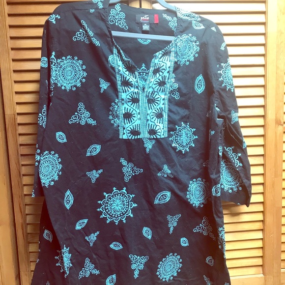 Teal and Black Cotton Tunic - Picture 1 of 3